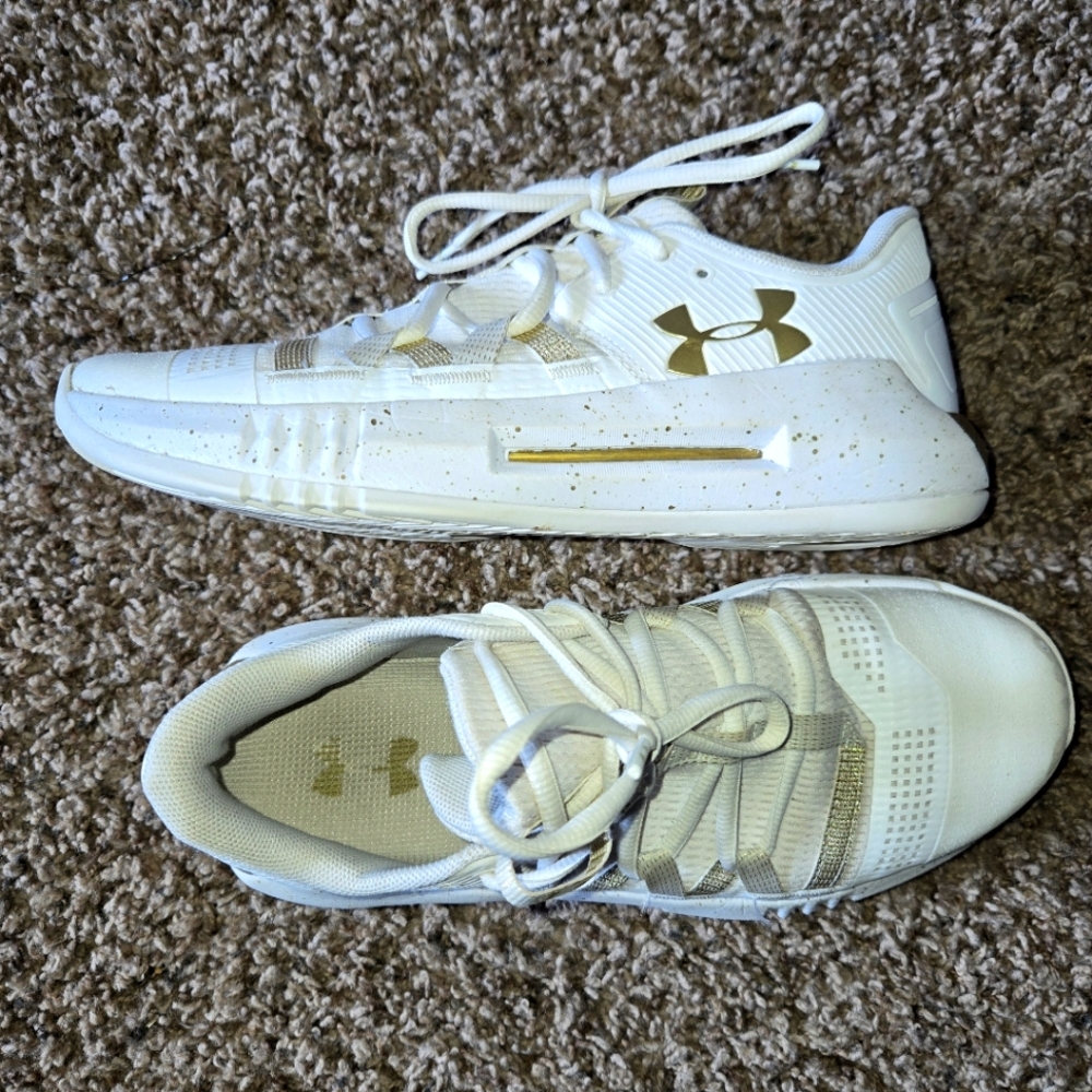 Under Armour White and Gold Sneakers